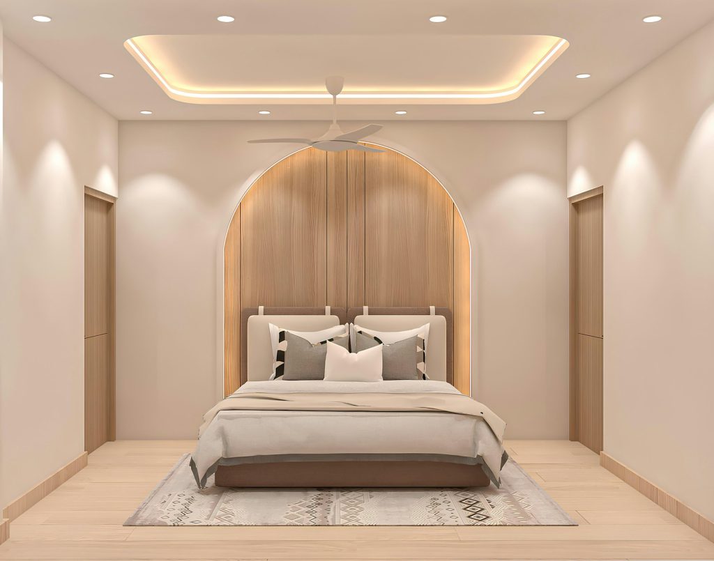 Chambre moderne aux tons neutres - photo d'illustration, programmes Cogedim